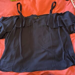 Women's Navy Blue Ruffled cold shoulder top